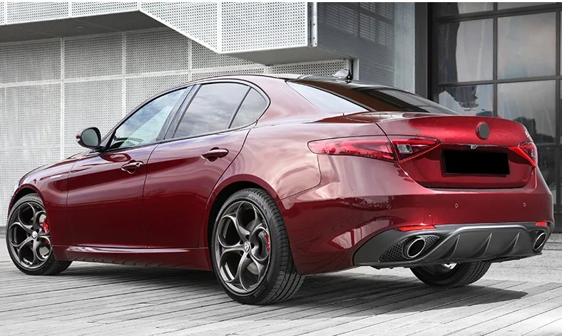 Задний бампер для губ Диффузор с выхлопной для Alfa Romeo Giulia Sedan 4 двери Quadrifoglio TI черный PP