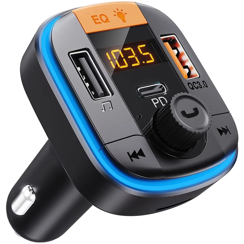 

Bluetooth 5.0 FM Transmitter Adapter with PD20W+QC3.0 Dual Fast Charging Wireless Radio Audio Receiver Car MP3 Player