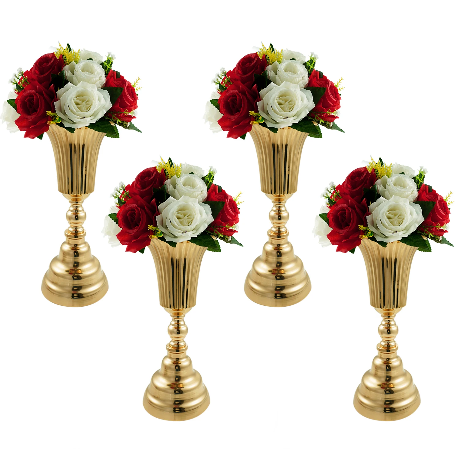 

4Pcs/set Metal Wedding Flower Vase Gold Wedding Table Centerpiece Flower Stand for Anniversary Party Birthday Event Home Decore