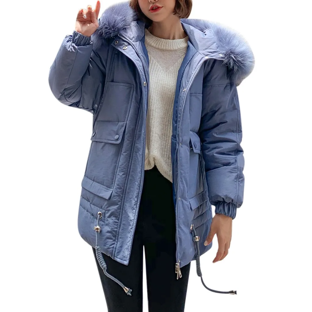 Женская куртка с капюшоном SAGACE однотонная длинная хлопковая длинными рукавами и