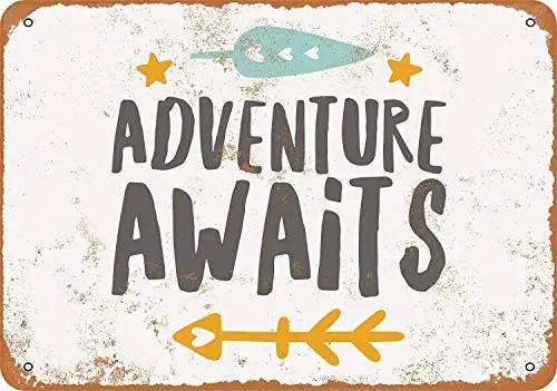 

Adventure Awaits Metal Tin Sign 12 X 8 Inches Retro Vintage Decor