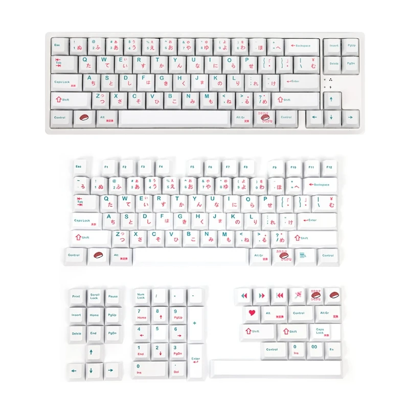 

PBT 121 Keys Cherry MX Switch Mechanical Keyboard Keycaps Japanese White Full Set with 7U Space Bar 1.75U 2U Shift Key