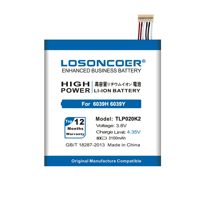 Аккумулятор LOSONCOER 3100 мАч TLp020K2 TLp020Kj для Alcatel One Touch 6039H 6039Y 6039K Idol 3 4 7