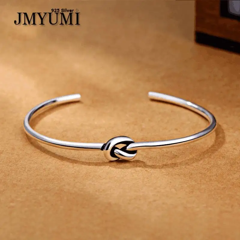 

JMYUMI 925 Sterling Silver Vintage Simple Knotted Opening Bracelets Bangles For Women Adjustable Fashion Wedding Jewelry