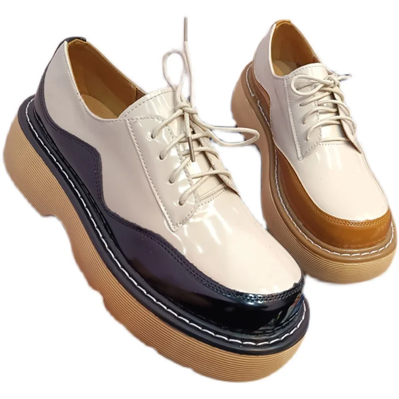 

2021 thick-soled retro Western style lace-up platform shoes Lok Fu lace-up single shoes women all-match