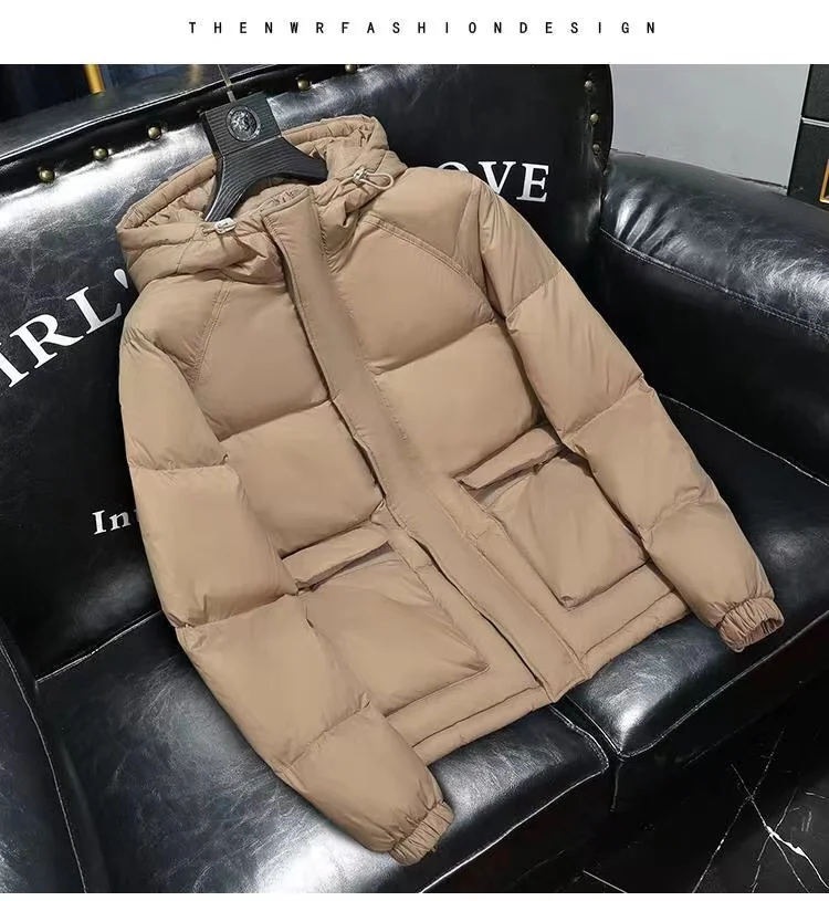 2021 winter new casual white duck down high-end fashion slim bread jacket men's hooded down jacket