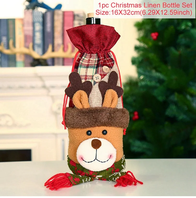 wine bottle set 39 FengRise рождественские украшения для дома Санта Клаус крышка бутылки вина снеговик чулок держатели для подарков Рождество Navidad декор год - Цвет: wine bottle set 39
