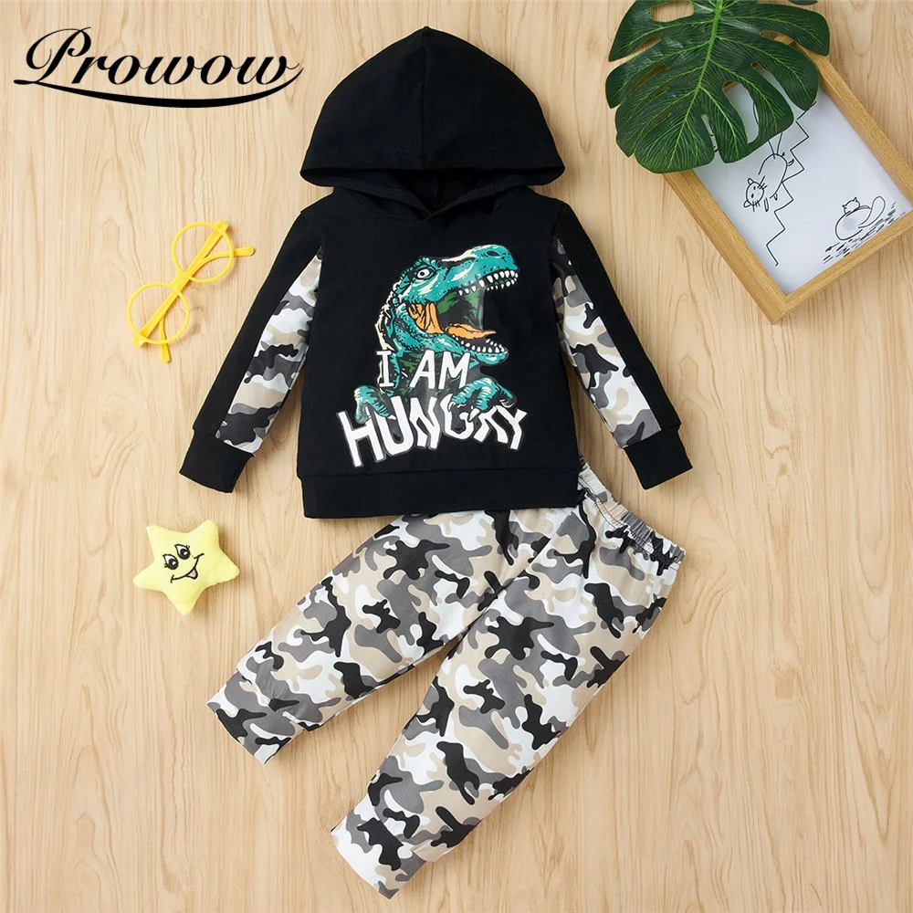 

Prowow 2021 Dinosaur Baby Boys Clothes Set Autumn Winter Kids Boys Clothing Cartoon Cute Newborn Patchwork Top+Camouflage Pant