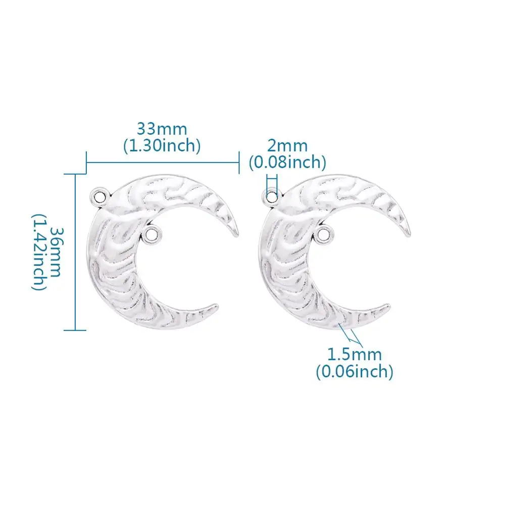 

10pcs Metal Moon Links Dangle Charms Tibetan Style Pendant for Jewelry DIY Making Antique Silver Color 36x33x1.5mm