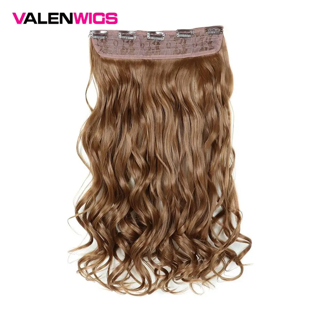 Valenwigs чистый натуральный цвет Женские синтетические термостойкие парики 5 зажимов в одной части длинные волнистые клипсы на наращивание волос