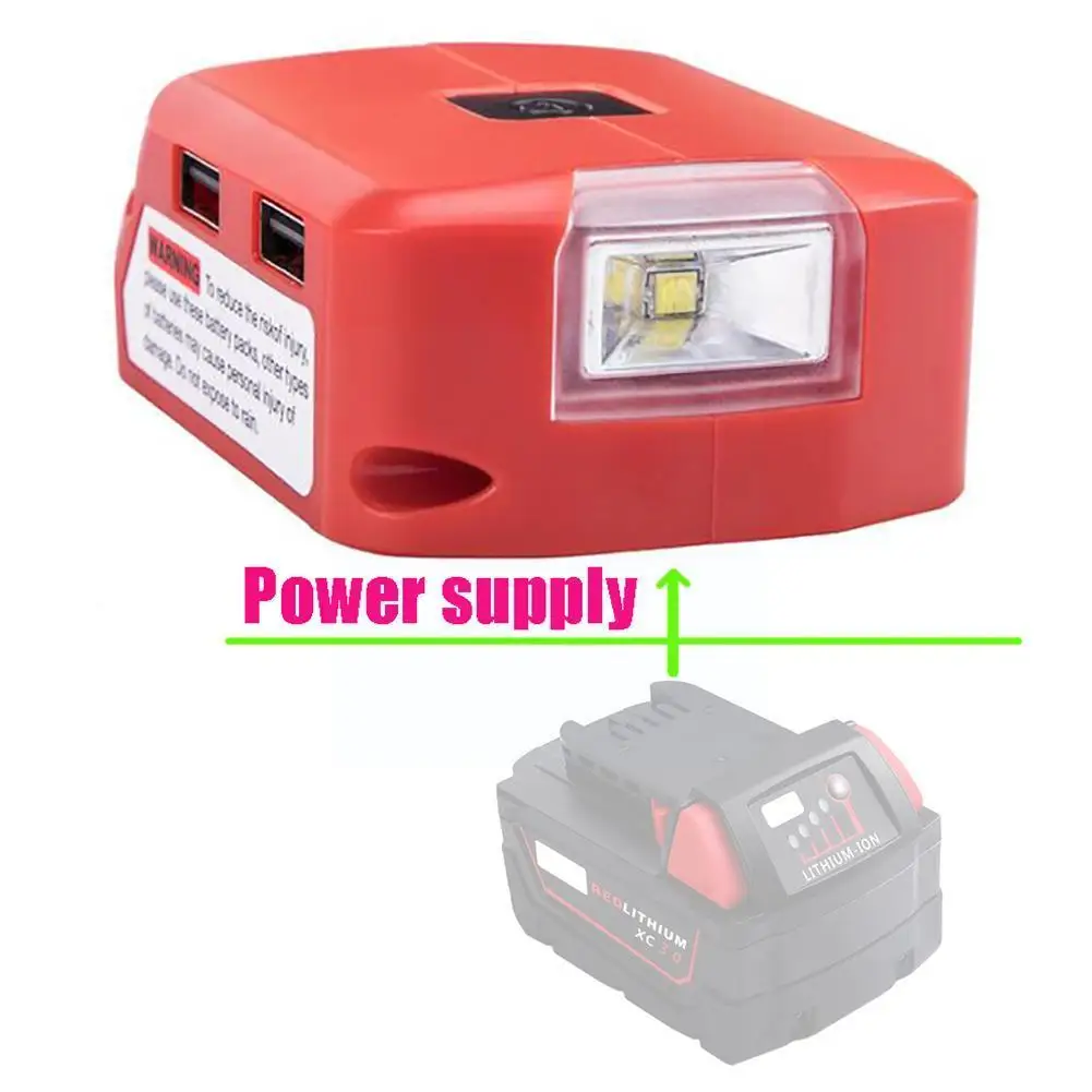 

Adapter LED Light Working Lamp Flashlight Torch USB Li-ion M18 For Milwaukee Charger 12V 18V Output Battery Phone Mobile DC M4O2