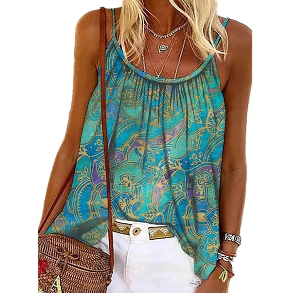 

New Style Vest Hot Sale Womens Sleeveless Tank Tops Ladies Flower Printed V Neck Cami Loose Vest T Ladies Fashion Clothing