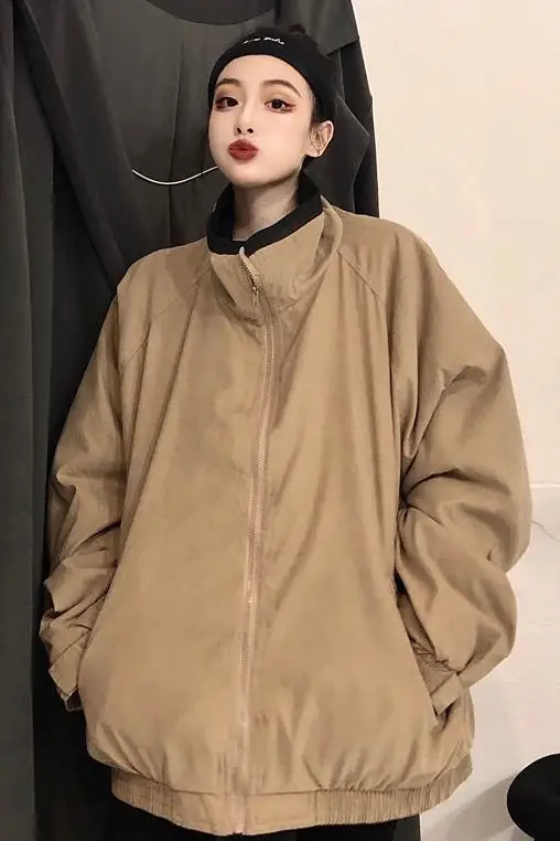 

Retro 2020 Winter New Work Clothes Khaki Popular Thick Loose Cotton Coat Jacket Women