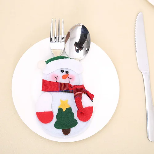 snowman Cutlery Pock Рождественская накладка на стул Санта Клаус, крышка из нетканого материала для обеденного стола, Красная шапка, чехлы на спинку стула, рождественские украшения для дома - Цвет: snowman Cutlery Pock