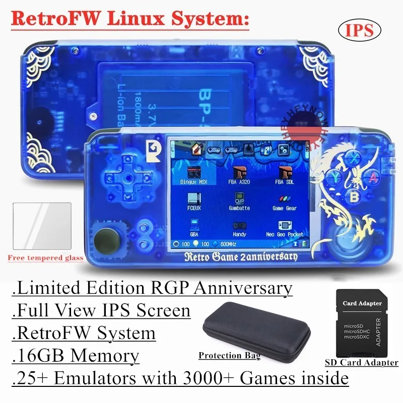 Blue 16GB RetroFW Ips экран Двойная система RS97 Ретро игровая консоль Linux система DIY RS-97 портативный мини портативный игровой плеер встроенный 13000 игр - Цвет: Blue 16GB RetroFW