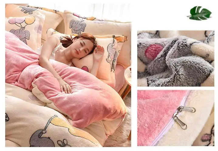Winter Flannel Fleece duvet cover single Comforter cover Home textile 1pc cartoon Solid warm quilt cover Velvet bedcover