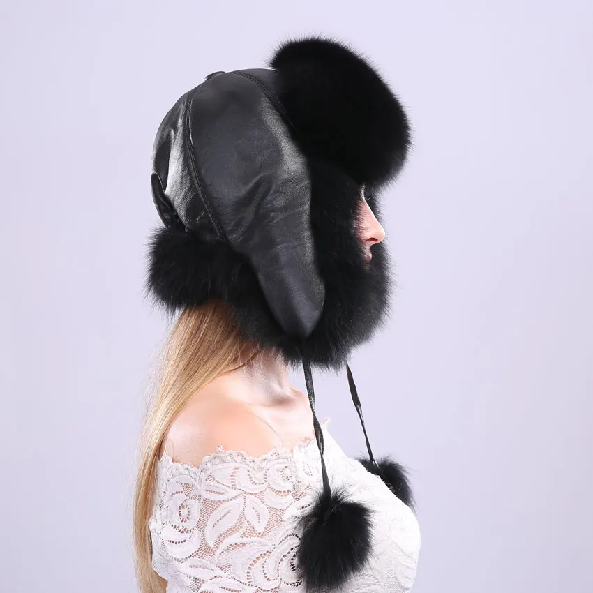 ICYMI 100% натуральный мех лисы Для женщин Русская Шапка ушанка солнцезащитные