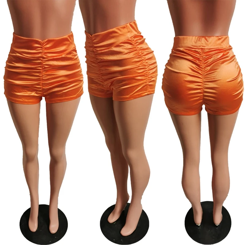 

HAOYUAN Sexy Satin Booty Shorts for Women Streetwear 2021 Summer Clothes Beach Wear Short Bottoms Ruched Stretchy Workout Shorts