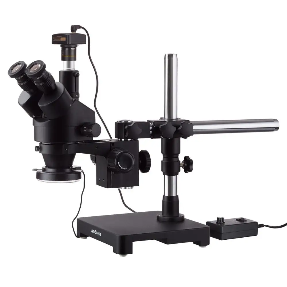 Микроскоп AmScope 7X-45X черный Тринокулярный стерео с зумом на однорычажной стреле со