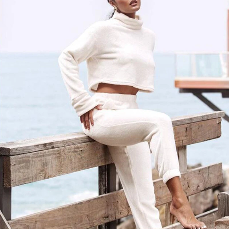 COSYGAL 2019 Сексуальная водолазка зимний комплект толстые бархатные Топы + брюки