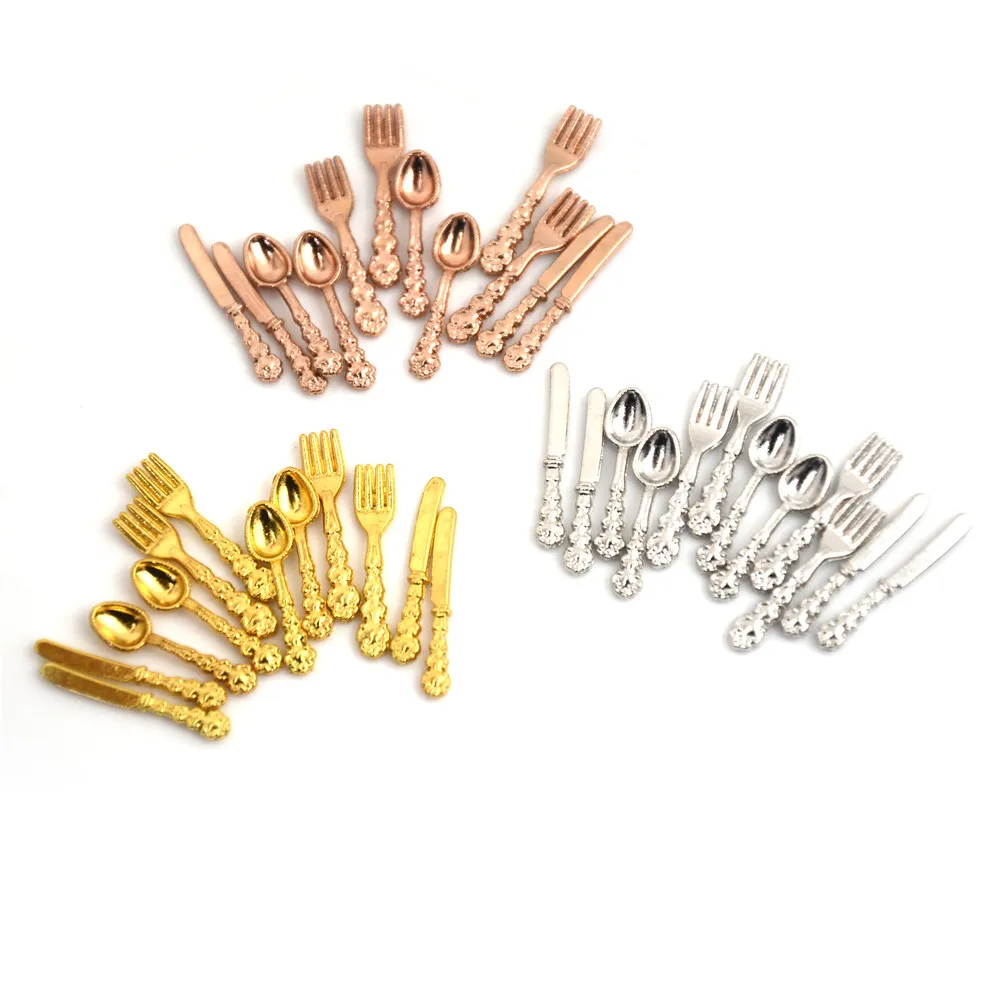 1-12Pcs 1:12 Mini Dollhouse Miniatures Tableware Cutlery Knife Fork Spoon Cake Chopping Block Kettle Kitchen Food Toys - купить по