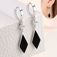 black rhombus drop earrings for women cubic zirconia stone ear hoop huggie female dangle piercing earring trendy wedding jewelry