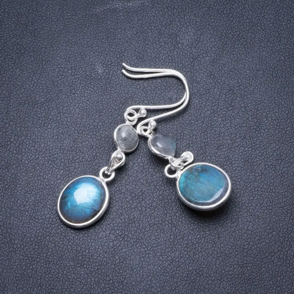 

Natural Labradorite Handmade Unique 925 Sterling Silver Earrings 1 3/4" Y2051