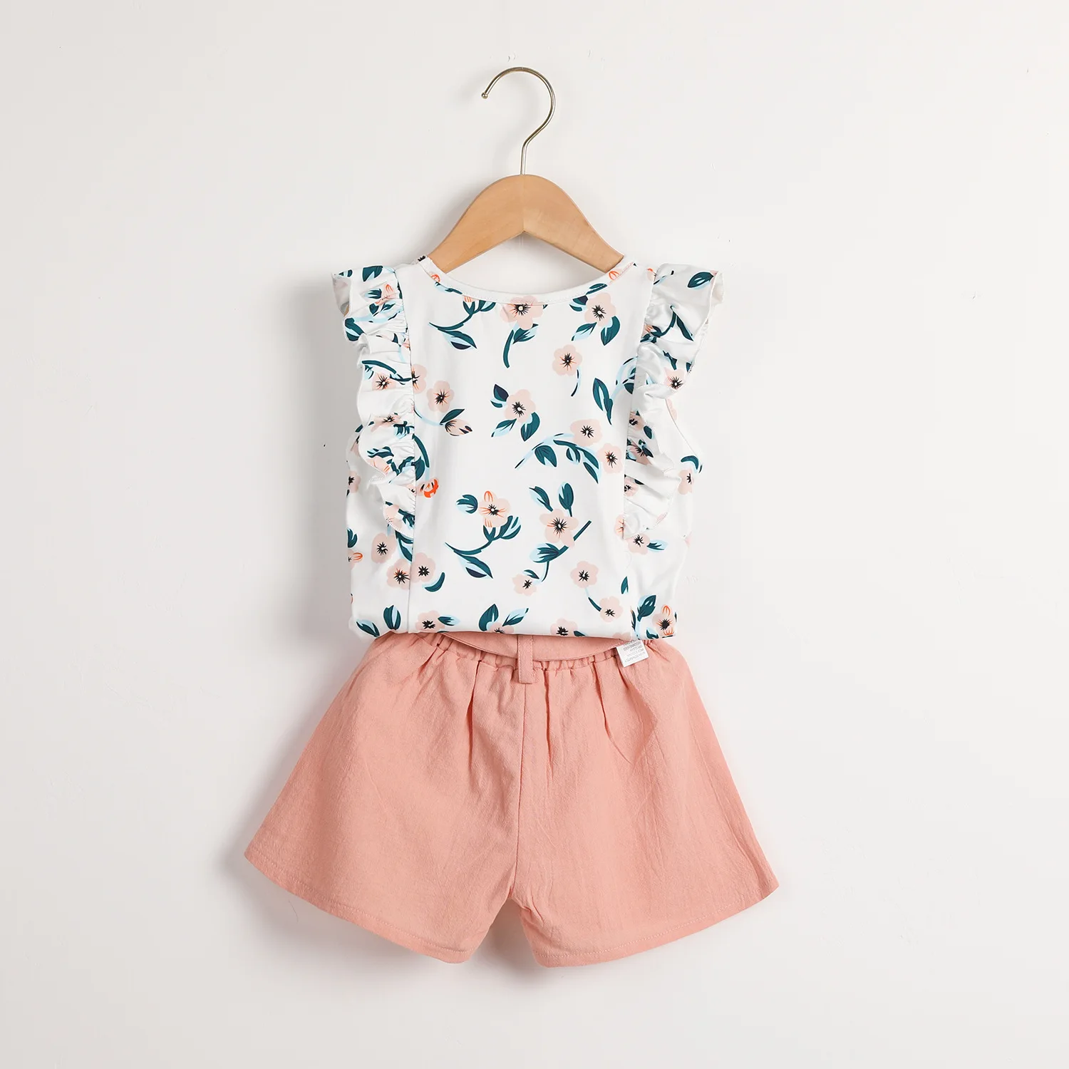 

Bulk Wholesale Clothing kids Summer Pink and Green colour floral printed cool Flying Sleeve fashion girls children's suit