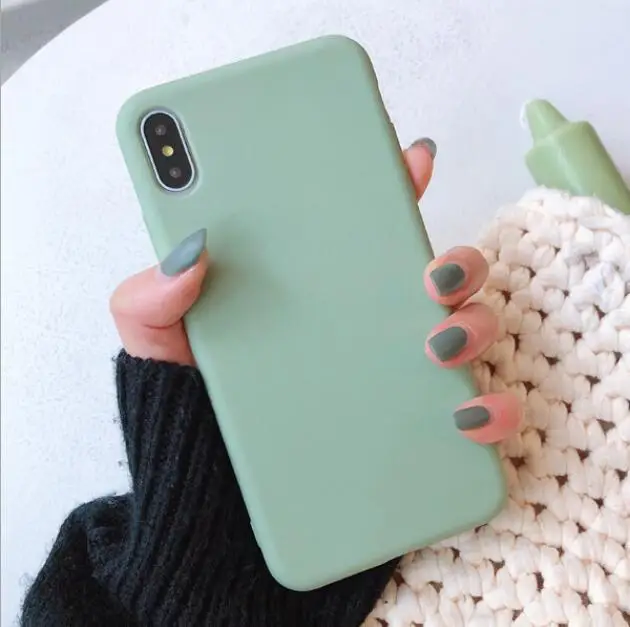 Matcha green Для iPhone 11 Pro Max X XS Max XR чехол Macaron Plain для iPhone 8 7 6 6s Plus Мягкий чехол для телефона TPU задняя крышка против падения Funda - Цвет: Matcha green