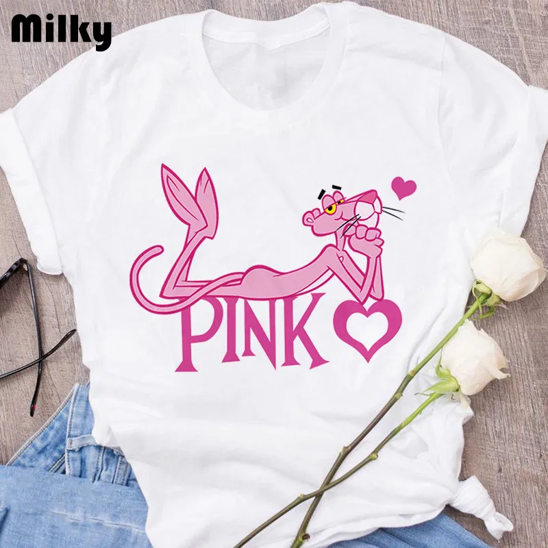 Tshirt Pink Panther Female T-shirt For Women Print T shirt 2020 Summer fashion Short Sleeve Tops Graphic tee | Женская одежда