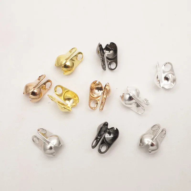 

200pcs/lot Handmade Connector Flank Cords Closure End Beads Bracelet Necklace Buckle Side Clamp Crimp Beads DIY Jewelry Findings