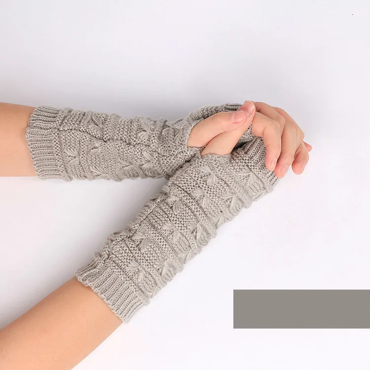 Light gray Вязаные митенки на пуговицах, длинные перчатки, осенние женские шерстяные теплые перчатки, зимние перчатки без пальцев, велосипедные перчатки, перчатки - Цвет: Light gray