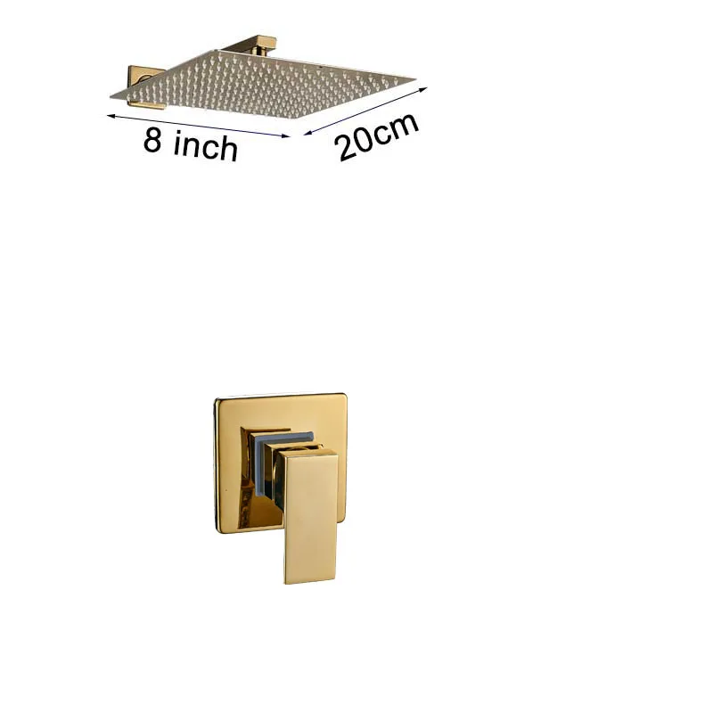 8 inch 1-way Valve Роскошный iphone 8/10/1" дождевая Золотой смеситель для душа настенный кронштейн для телевизора с одной ручкой смеситель для душа квадратная душевая лейка Скрытая установка - Цвет: 8 inch 1-way Valve