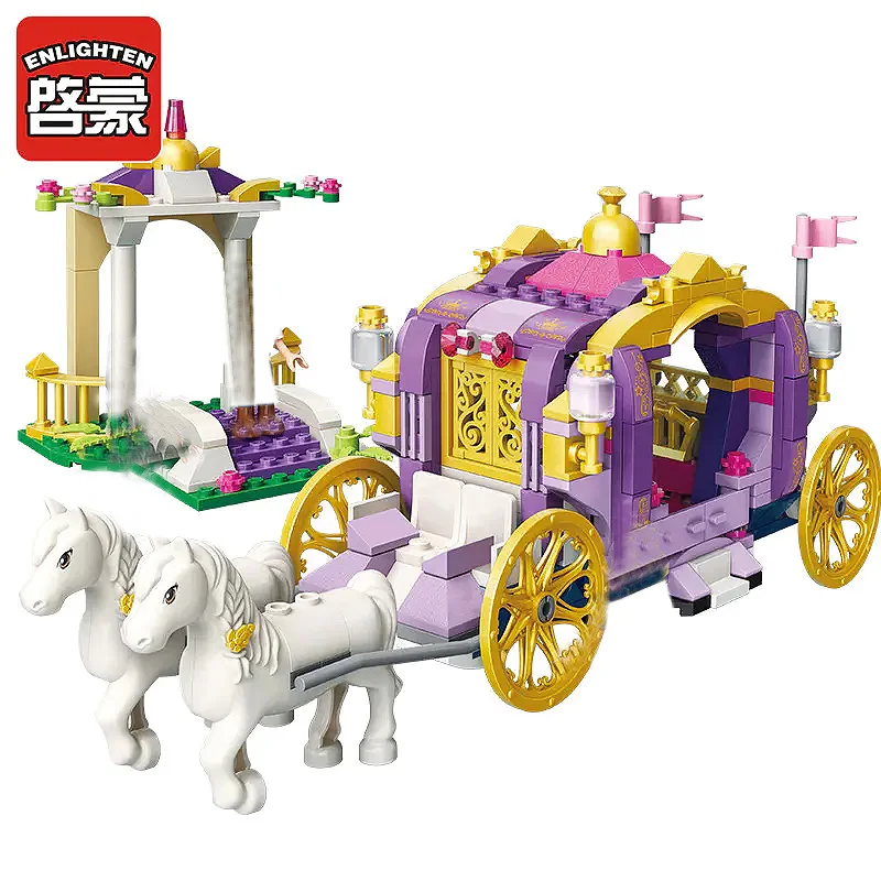 

Qman 2605 Friends Series Princess Leah's Luxurious Violet Carriage 3 Figures Horse DIY Educational Building Blocks Toy for Girls