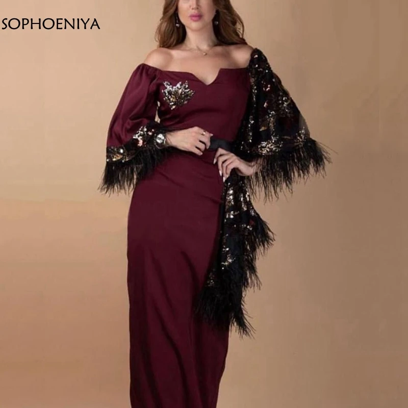 

New Arrival V Neck Half sleeve Evening dress Party Evening gown Black Lace Appliques feathers Robe de soiree abendkleider 2023