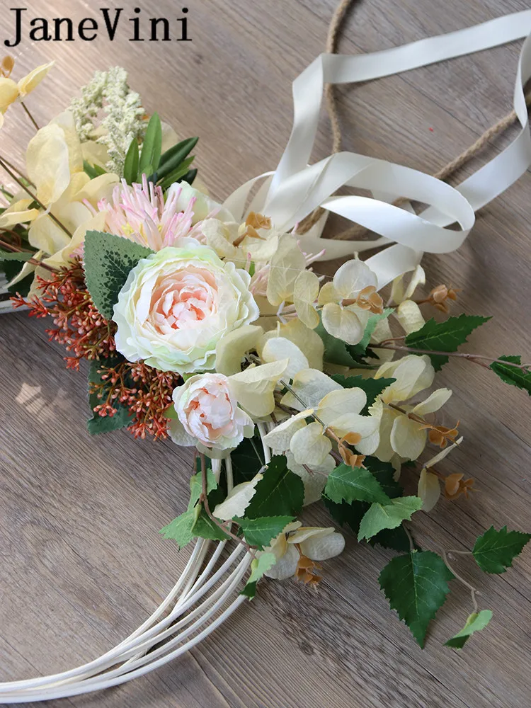 JaneVini 2019 Красный Круглый Свадебный венок шелковые цветы свадебные аксессуары для