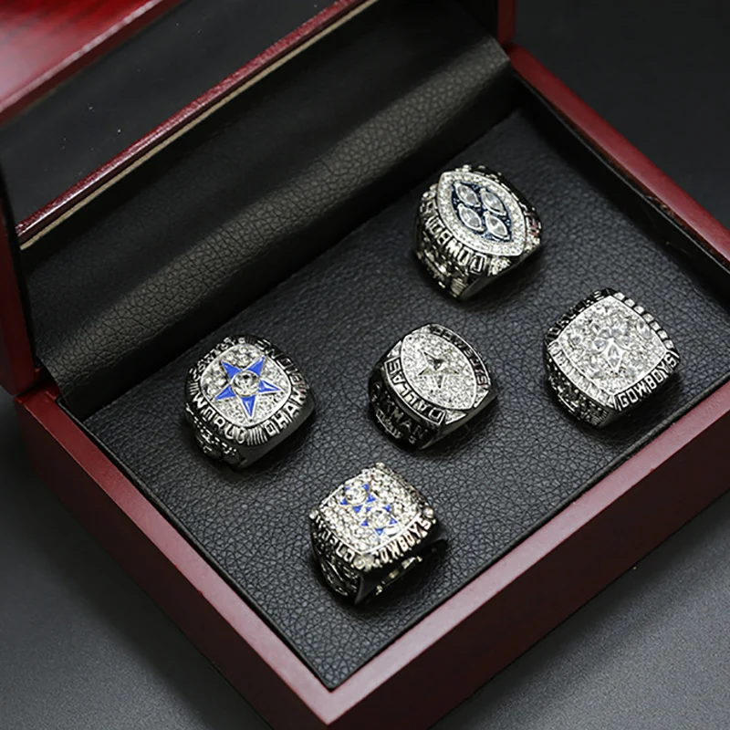 

Silver Super Bowl Rugby Championship Ring Set 1971 1977 1992 1993 1995 Rugby Championship Rings Men Ring Birthday Wood Box Gift