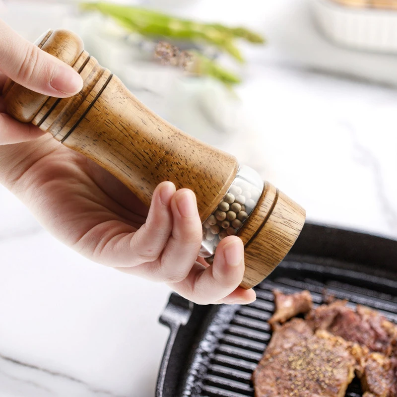 Wooden Salt And Pepper Mill With Wood Holder Manual Grinder Set Adjustable Ceramic Rotor Seasoning Spice | Дом и сад