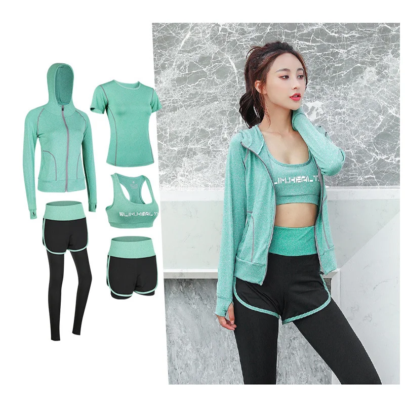 5 шт. Йога фитнес-костюм Женская Спортивная одежда для бега костюм йоги фитнеса