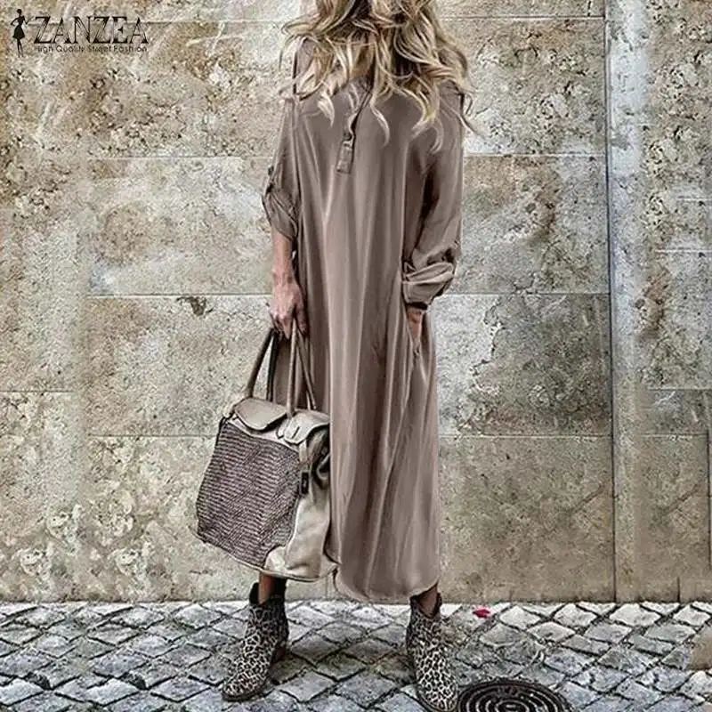 ZANZEA Autumn Hoodies Sundress Women Solid Long Sleeve Shirt Dress Casual Loose Work Vestido Dresses Kaftan Robe Femme 7 | Женская