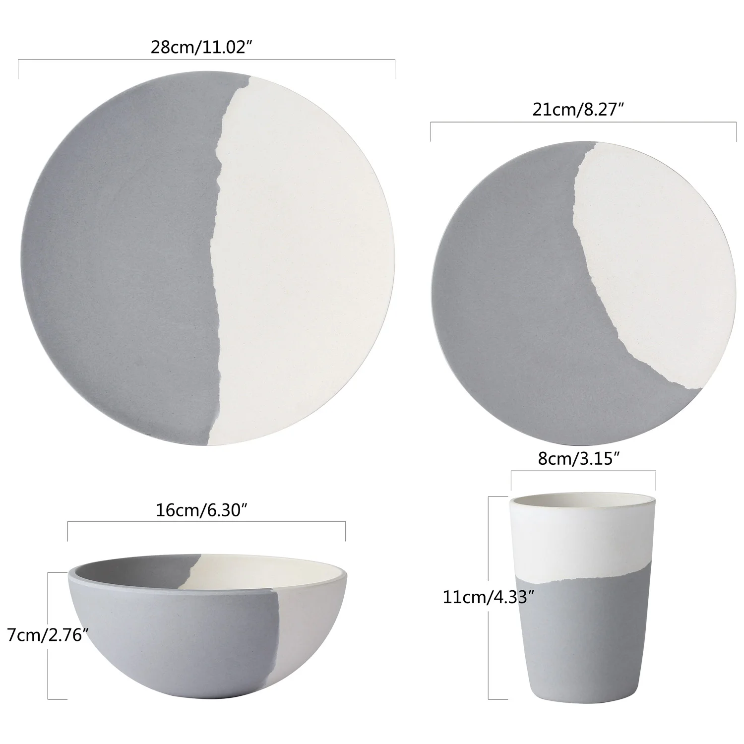 Lekoch бамбуковое волокно 4 шт. 8 дюймов настольная серая и белая тарелка Бамбуковая