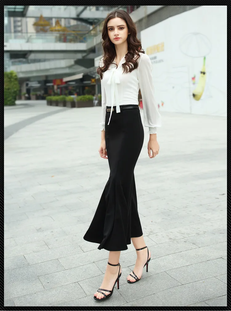 

2020 Spring Women Skirt Ruffles Slim High Waist Long Package Buttocks Tail Skirts Red Black 1890