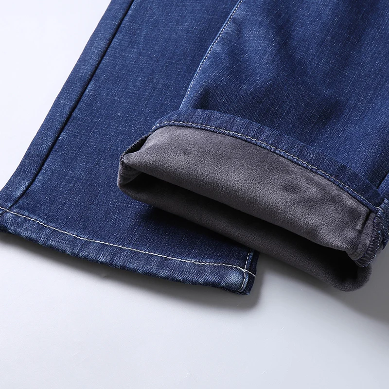 2019 New Warm Jeans Men winter High Quality Brand velvet Fleece Straight Jean trousers flocking men's pants male 40 42 44 | Мужская