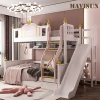 Princess Bed With Slide And Locker European-Style Modern Kids Bedroom Furniture Castle Luxurious Style Girl Like Children Bed