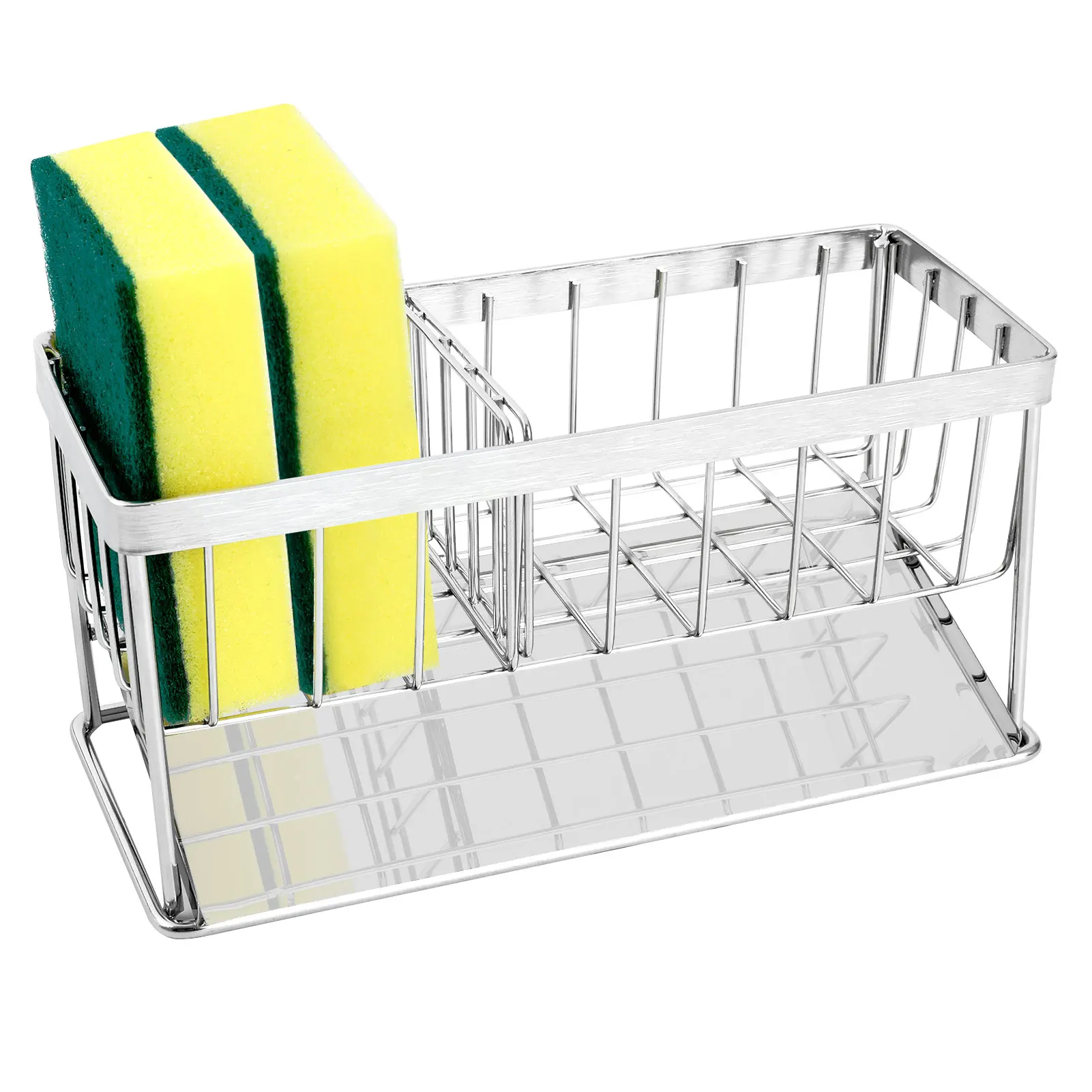

Kitchen Stainless Steel Sink Drain Rack Sponge Holder Adjustable Isolation Board Bathroom Soap Drainer Shelf with 2 Sponges