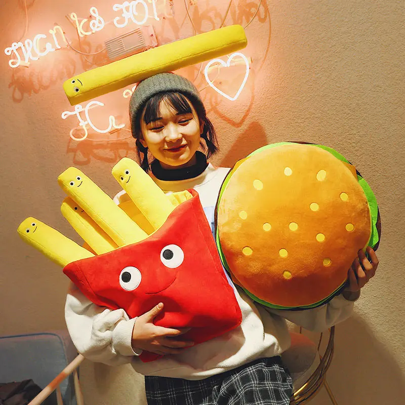 

Super Cute Hamburger French Fries Plush Toy Pillow Food Cute Doll Sleeping Sofa Office Cushion Creative Birthday Holiday Gift
