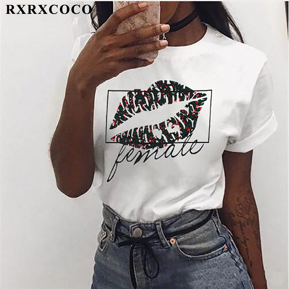 RXRXCOCO футболка женская с коротким рукавом тигра Miss Kiss Harajuku свободного размера