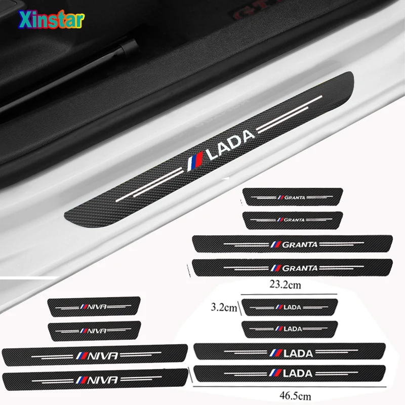 

4PCS Car Sill Scuff Anti Scratch Carbon Fiber Protector Auto Door Stickers Decal Car Tuning For Lada Granta NIVA