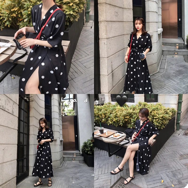 Плюс 2020 размер летнее платье корейское в горошек элегантное пляжное