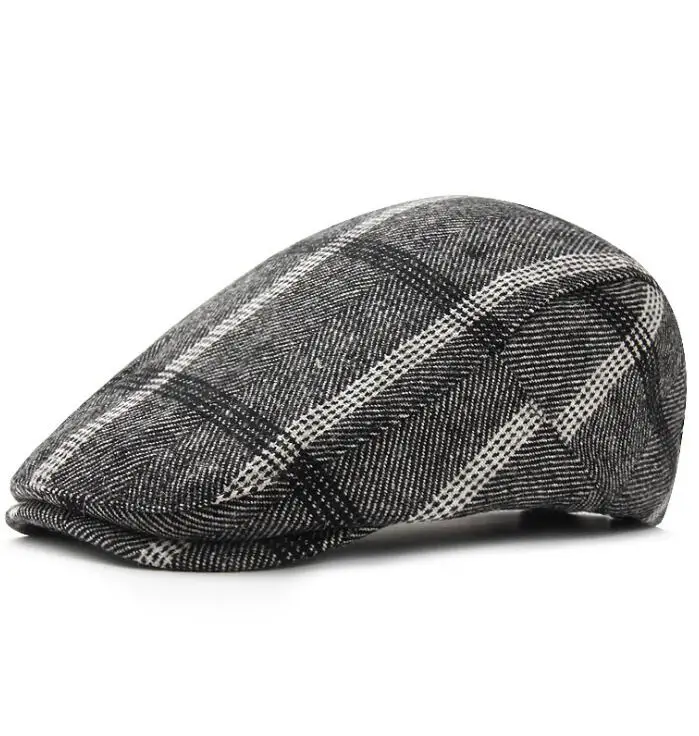 

New men's beret middle-aged and elderly caps plaid casual hat British retro forward hat